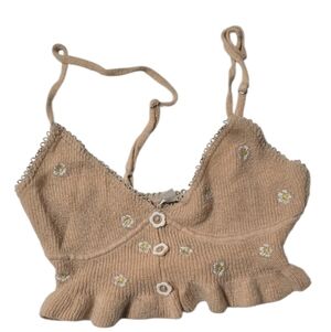 For Love And Lemons Tan Knit Crop Top